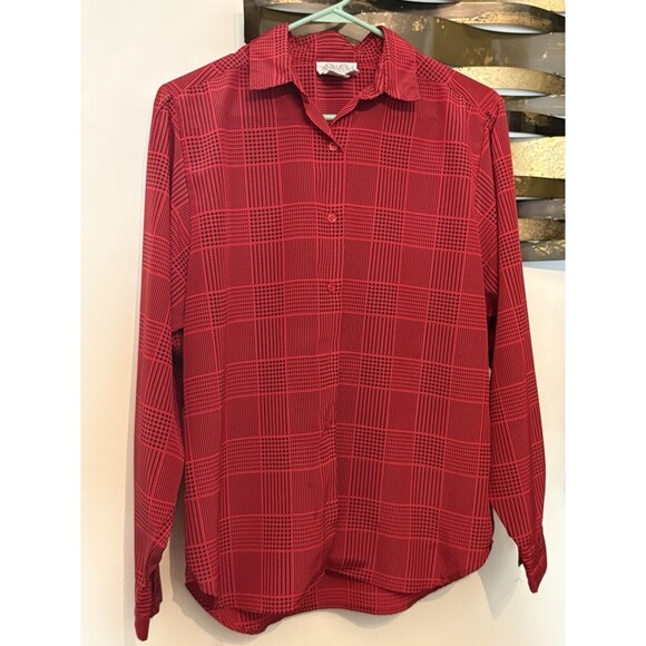 The Villager Red Checkered Top Women’s Size 14 Button Up - Picture 1 of 4